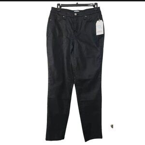 Womens Time and Tru Black Coated Leather Look Skinny Pants Size 4, NEW